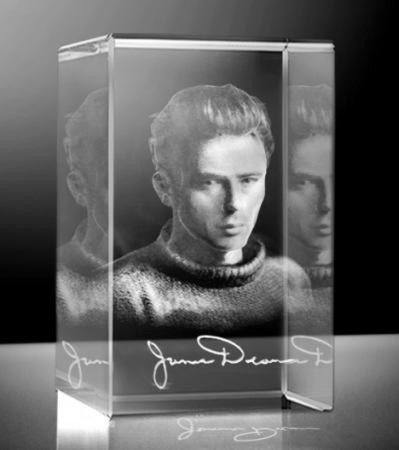 Glazen portret 3D James Dean rechthoek 8x5x5 cm prijs â‚¬139,00