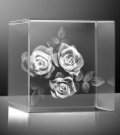 Glazen kubus 3D rozen 3 stuks 10x10x10 cm prijs â‚¬375,00